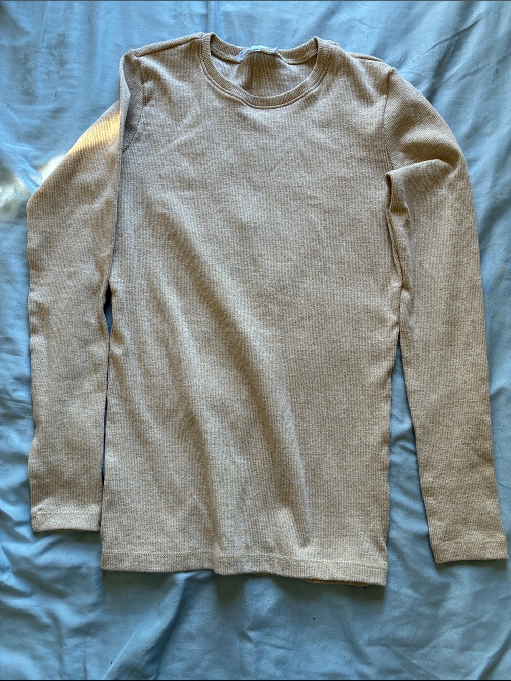 Neutral Tan Long Sleeve Crew Neck Top